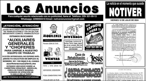 ...LOS ANUNCIOS, AVISOS Y DEMÁS! - VIERNES, 12 DE JULIO 2024
