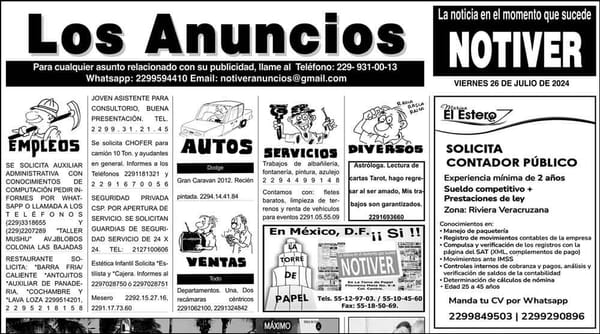 ...LOS ANUNCIOS, AVISOS Y DEMÁS! - VIERNES, 26 DE JULIO 2024