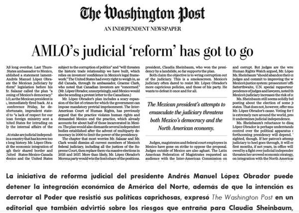 ¡THE WASHINGTON POST CRITICA LA REFORMA JUDICIAL EN MÉXICO!