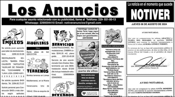 ...LOS ANUNCIOS, AVISOS Y DEMÁS! - JUEVES, 8 DE AGOSTO 2024