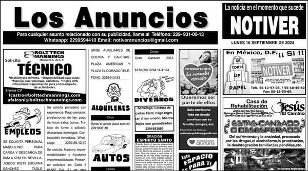 ...LOS ANUNCIOS, AVISOS Y DEMÁS! - LUNES, 16 DE SEPTIEMBRE 2024