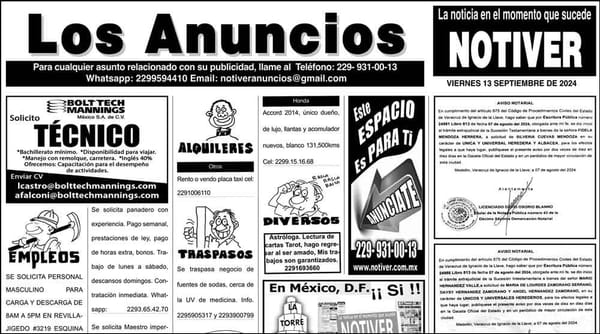 ...LOS ANUNCIOS, AVISOS Y DEMÁS! - VIERNES, 13 DE SEPTIEMBRE 2024