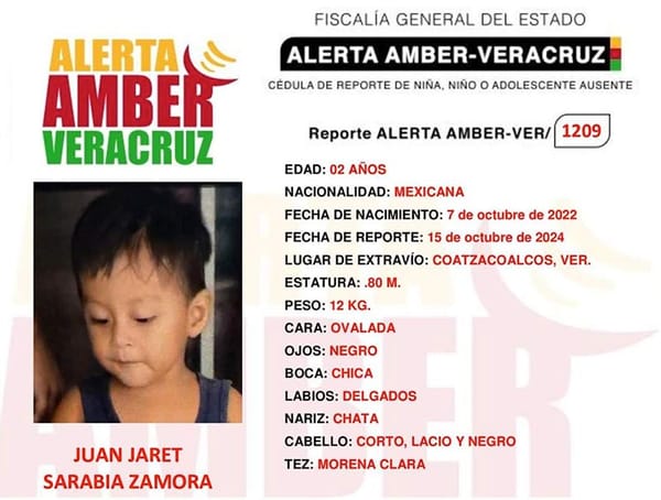 ¡EMITEN FICHA DE BÚSQUEDA DE NIÑO SECUESTRADO EN COATZACOLACOS!