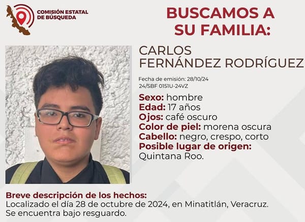 ¡BUSCAN A FAMILIARES DE CARLOS LOCALIZADO EN MINATITLÁN!