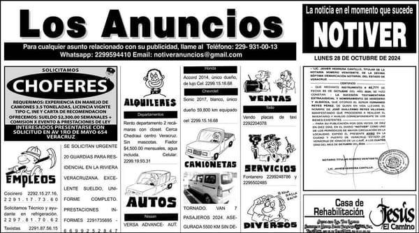 ...LOS ANUNCIOS, AVISOS Y DEMÁS! - LUNES, 28 DE OCTUBRE 2024