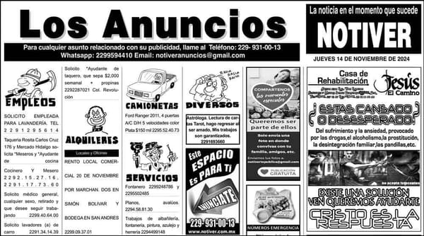 ...LOS ANUNCIOS, AVISOS Y DEMÁS! - JUEVES, 14 DE NOVIEMBRE 2024