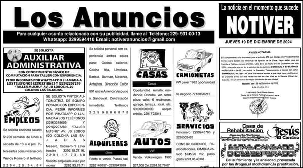 ...LOS ANUNCIOS, AVISOS Y DEMÁS! - JUEVES, 19 DE DICIEMBRE 2024