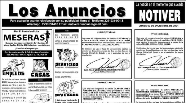 ...LOS ANUNCIOS, AVISOS Y DEMÁS! - LUNES, 9 DE DICIEMBRE 2024