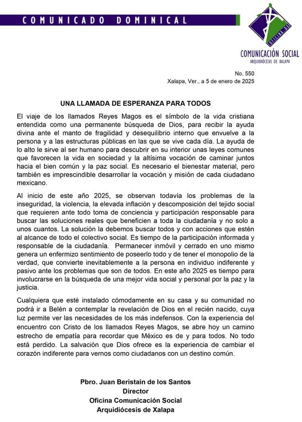 ¡CARTA A LOS REYES! - DE LA IGLESIA CATÓLICA *Que termine inseguridad y violencia